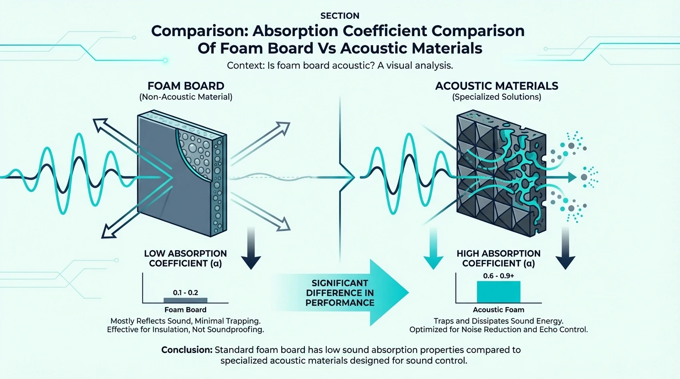 Absorption coefficient comparison of foam board vs acoustic materials