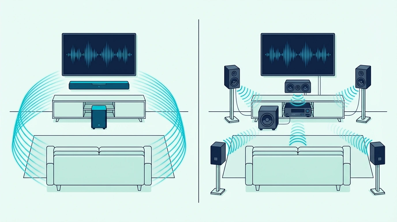 How Do Soundbar And Home Theater Compare? illustration for soundbar vs home theater