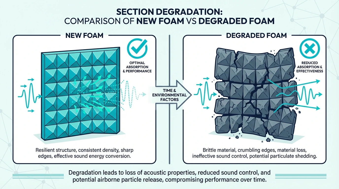 Comparison of new acoustic foam vs degraded foam