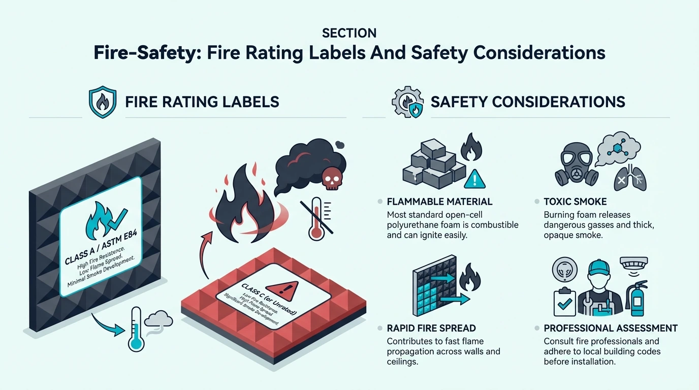 Fire rating labels and safety considerations for acoustic foam