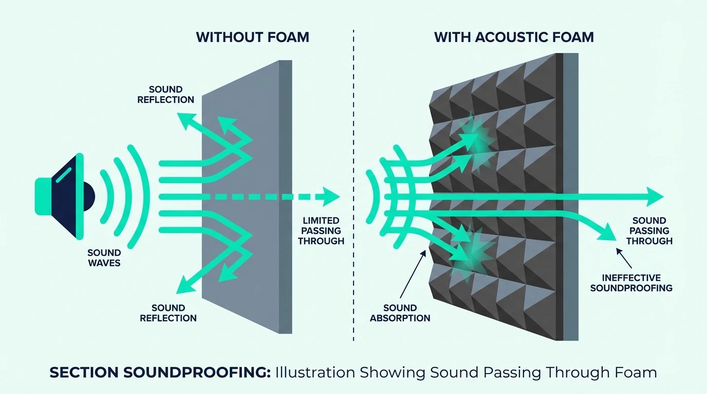 Illustration showing sound passing through acoustic foam