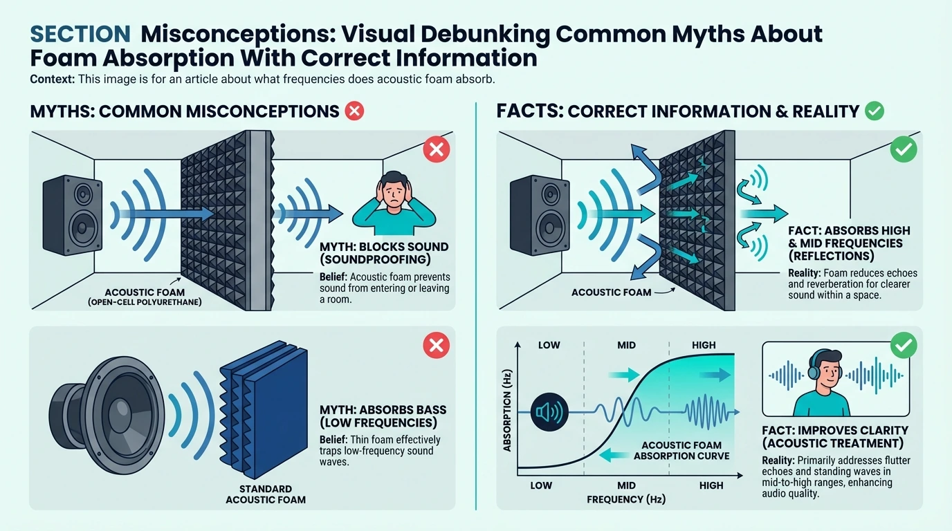 Visual debunking common myths about foam absorption with correct information
