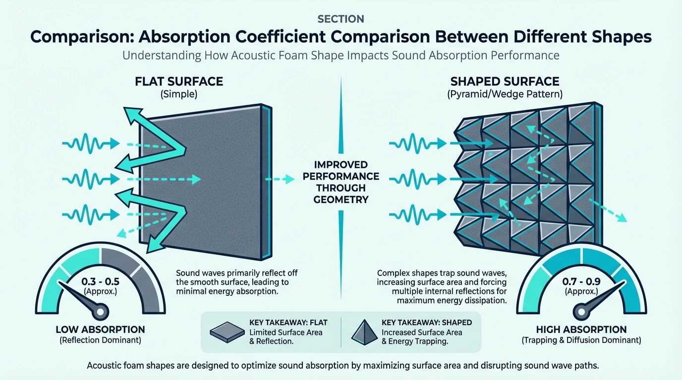 Comparison chart of absorption between foam shapes