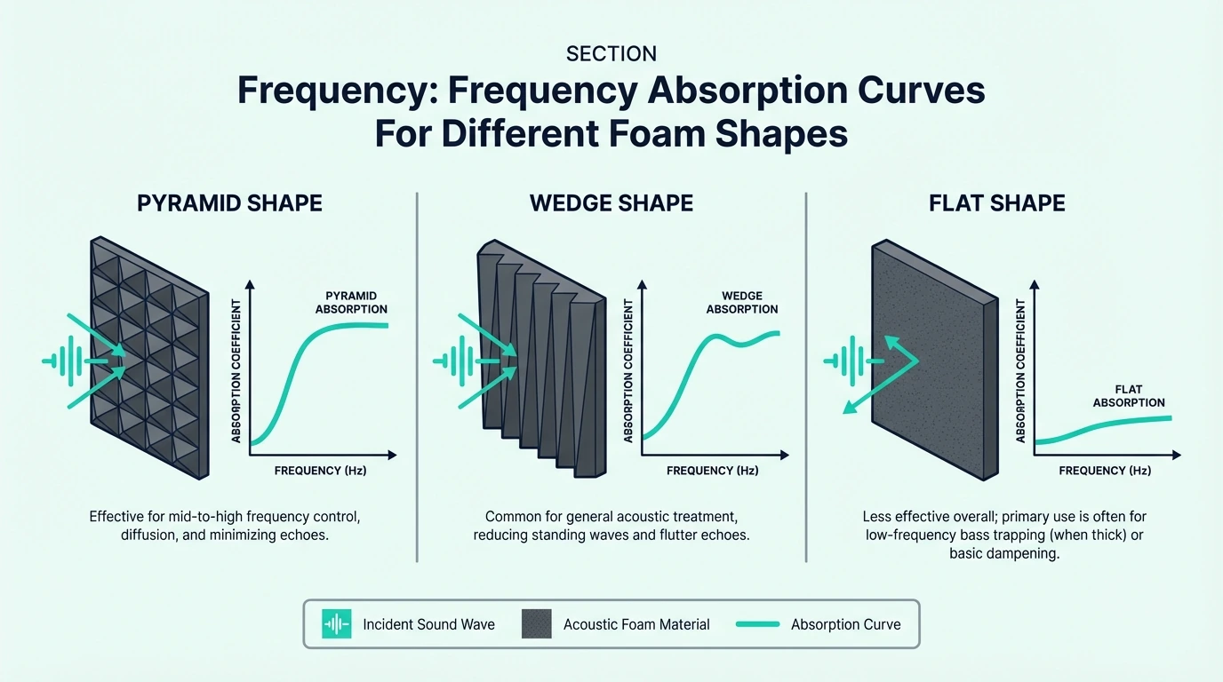 Frequency absorption curves comparing foam shapes