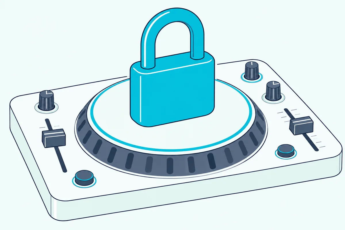 Padlock resting on the jog wheel of a DJ controller