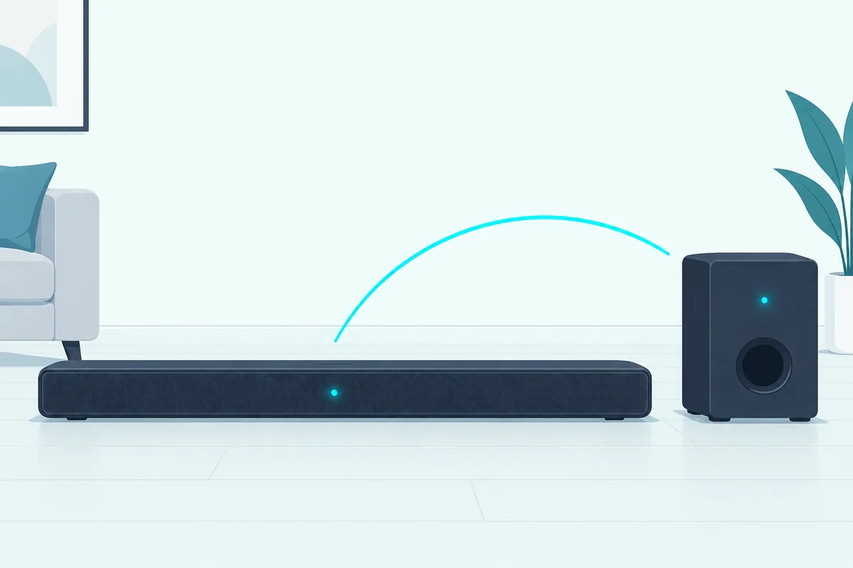 Soundbar and wireless subwoofer placed close together while they re-pair