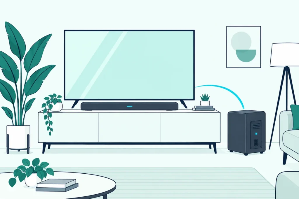 Soundbar and wireless subwoofer linked by a solid wireless arc, the result of connecting a Samsung subwoofer
