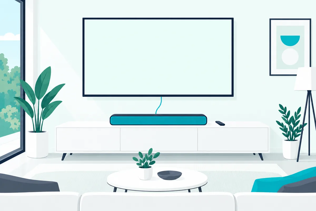 Compact soundbar connected to a TV by a single HDMI cable, the simplest soundbar setup
