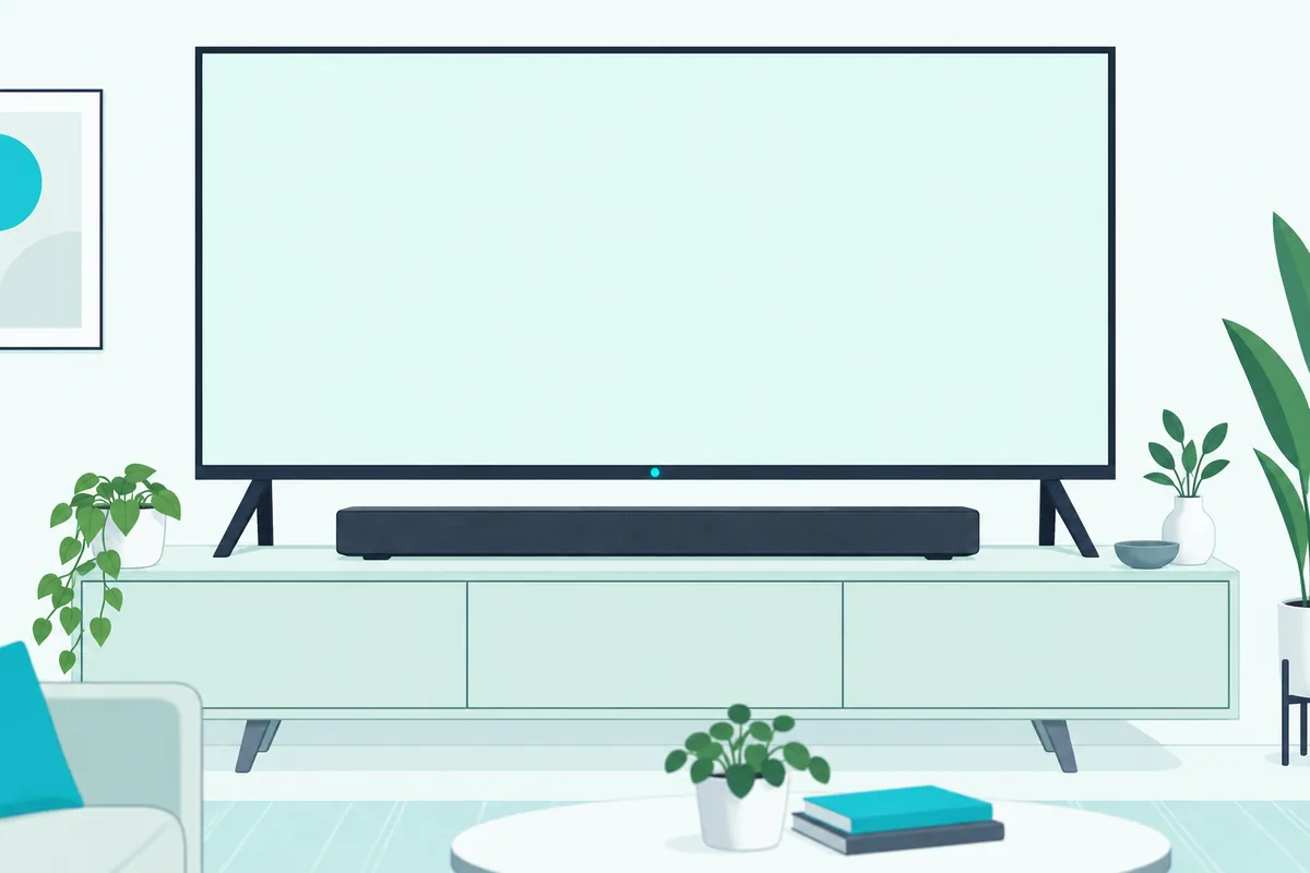 Clear gap between a TV's lower edge and the soundbar below, keeping the remote sensor visible