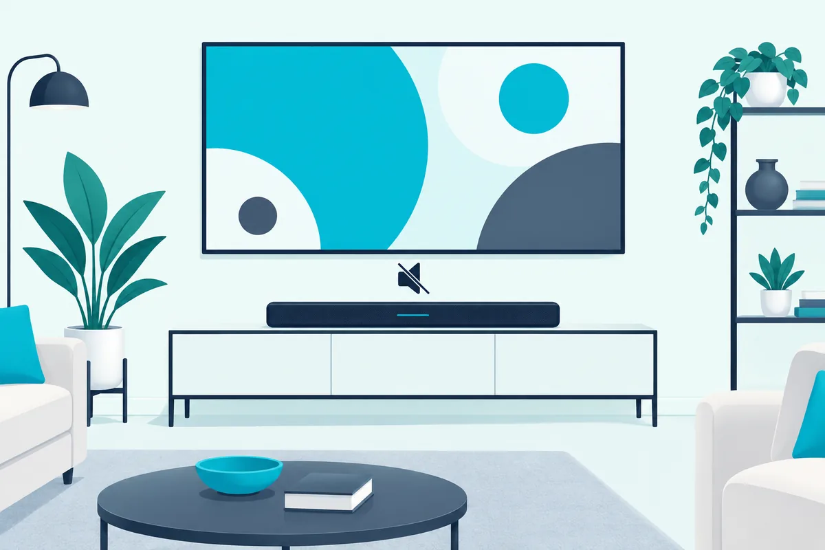 TV showing a picture while the soundbar below it stays silent