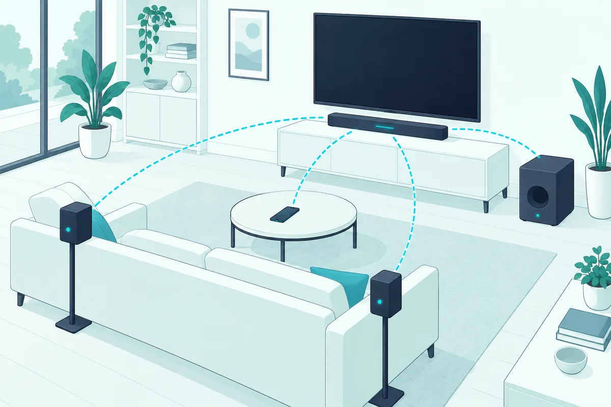 Soundbar reconnecting to its bass module, rear speakers and phone after a factory reset