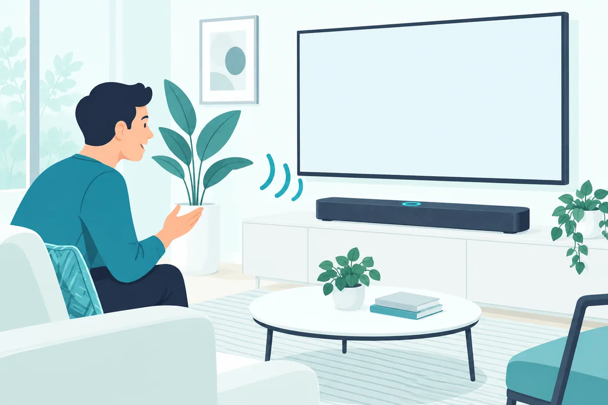 Soundbar with a glowing light ring on top, the kind with a voice assistant built in