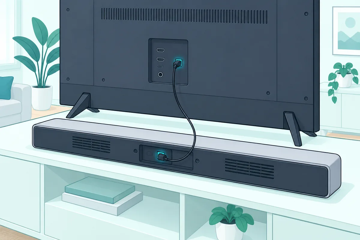 Optical cable running from the back of a TV to the soundbar below, for TVs without an ARC port