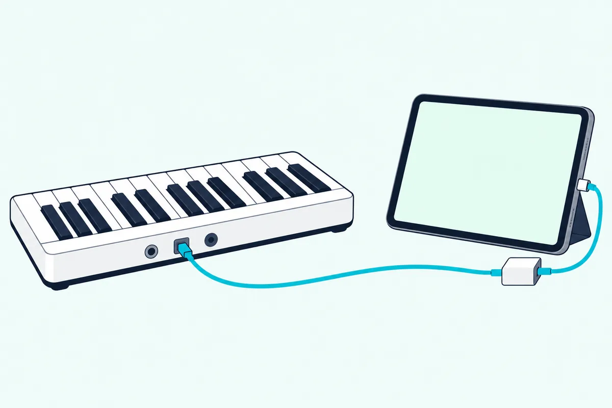 USB cable running from a keyboard's back port to a tablet through a small adapter