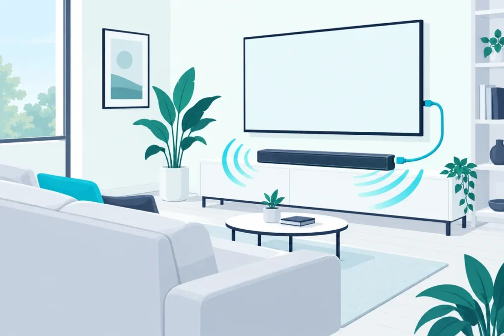 Soundbar connected to the TV above it by one HDMI cable, the best way to connect the Vizio soundbar to a TV