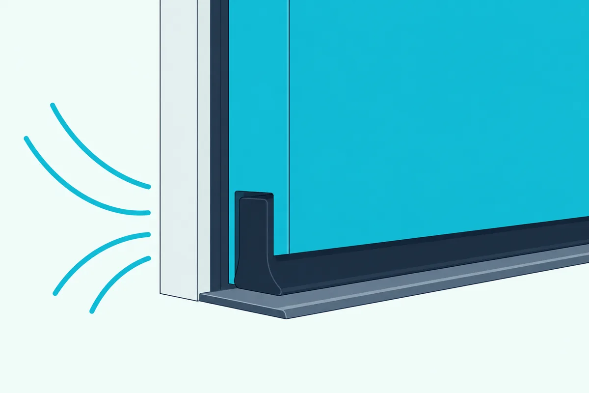 A door frame with a dark seal strip along the top and sides and a seal dropping onto a hard threshold