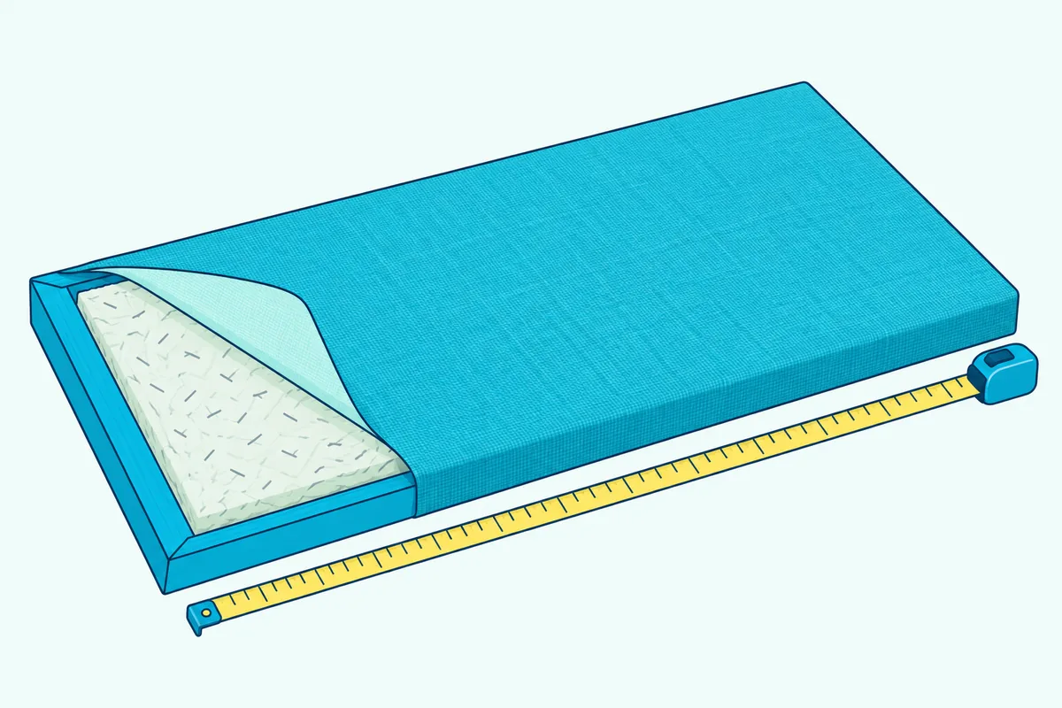 A made-to-order panel cutaway with a wooden frame, a mineral wool core and fabric, with a tape measure along the edge