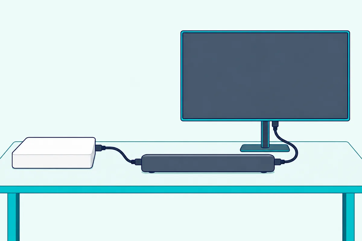 Game console with one cable into a soundbar and a second cable from the soundbar to a monitor