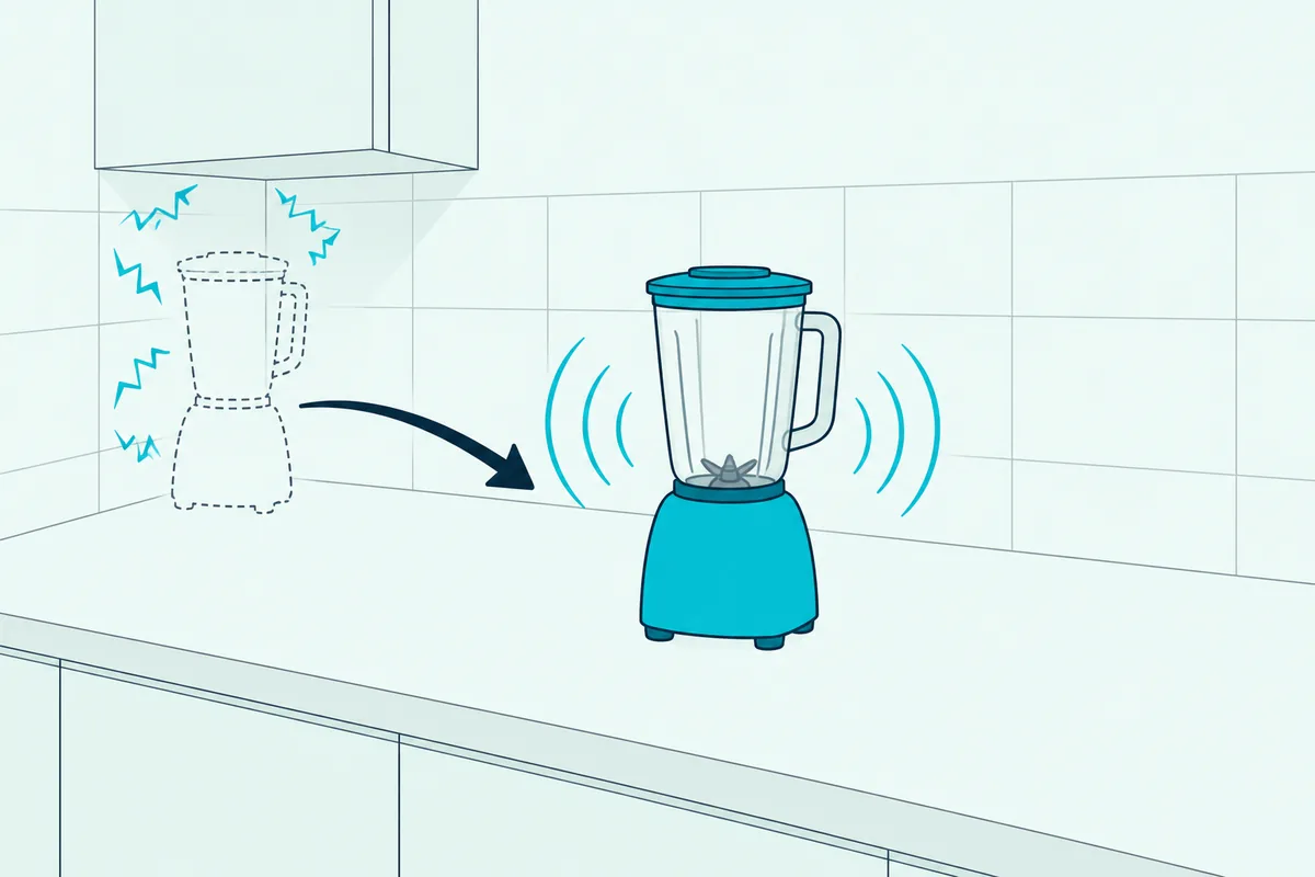 Countertop blender moved to the middle of a kitchen counter, with open space to the backsplash and the wall cabinet
