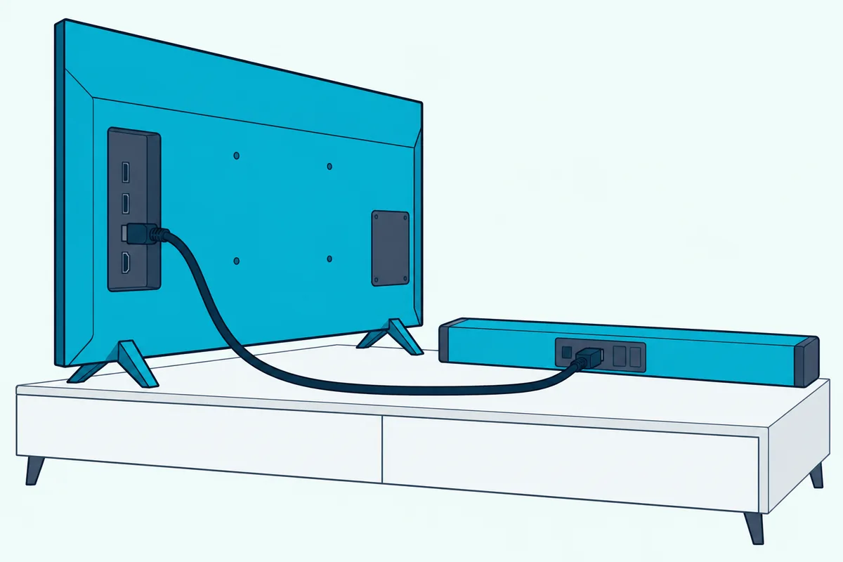 Single HDMI cable running from the back of a TV to a soundbar below it