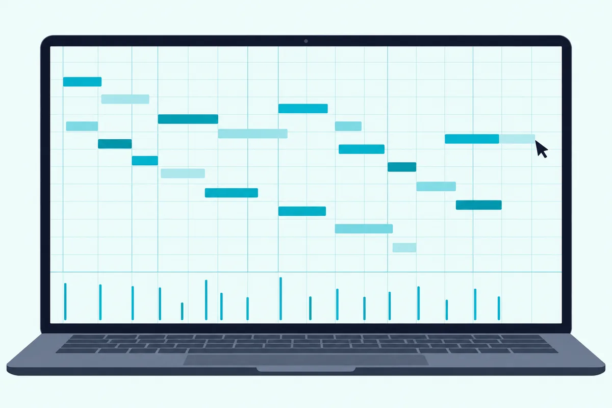 A note grid with bars in different shades and a pointer drawing one more bar