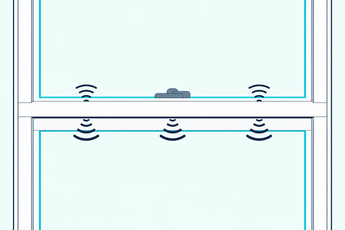 Sound waves slipping through a thin gap along the meeting rail of a closed double-hung window