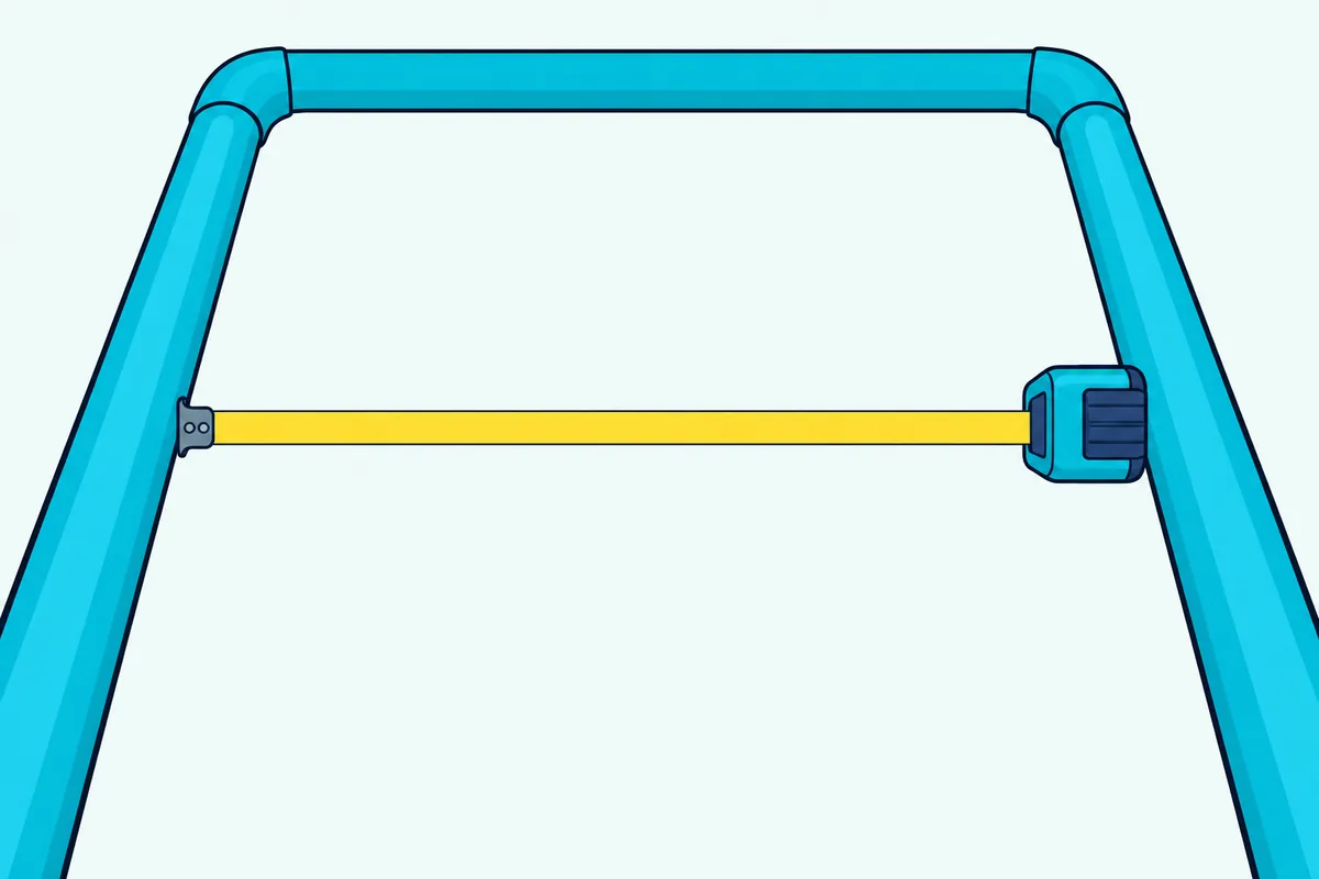 Tape measure stretched between the inside faces of two roll cage bars on a side-by-side UTV in a garage