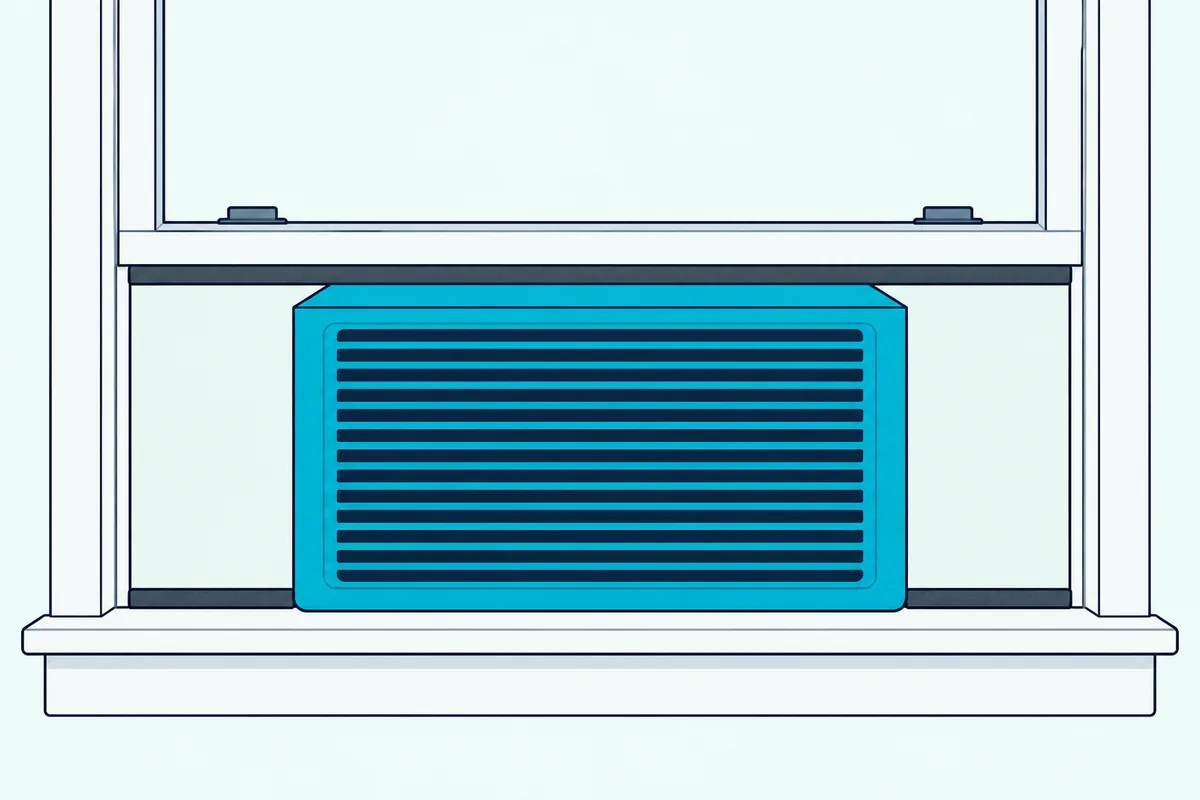 Window air conditioner with foam panels over its accordion sides and a foam strip between the upper and lower sashes