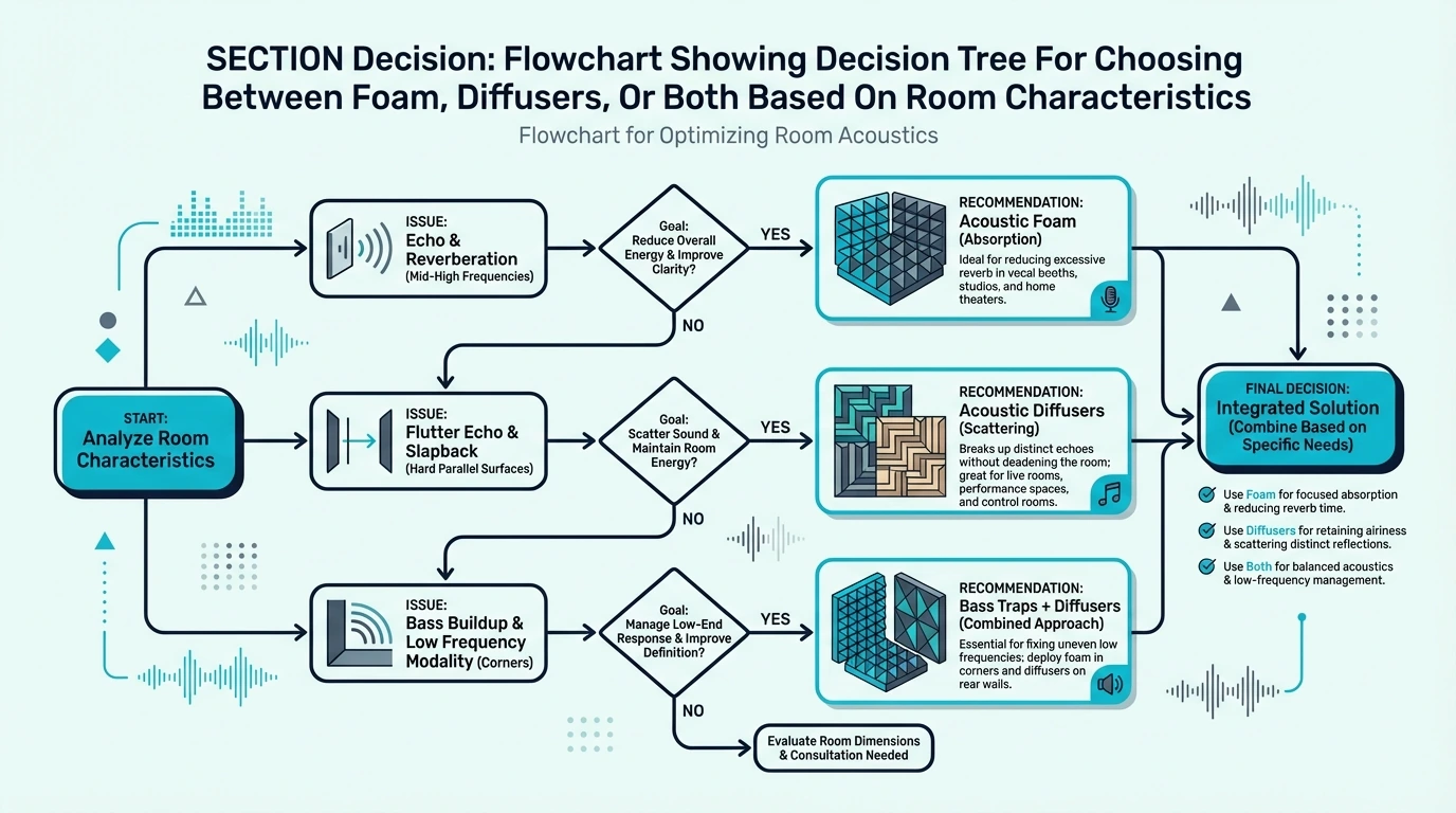 Decision flowchart for choosing foam, diffusers, or both