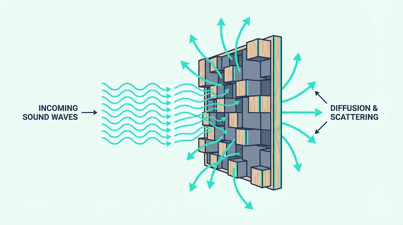 QRD diffuser scattering sound waves in multiple directions