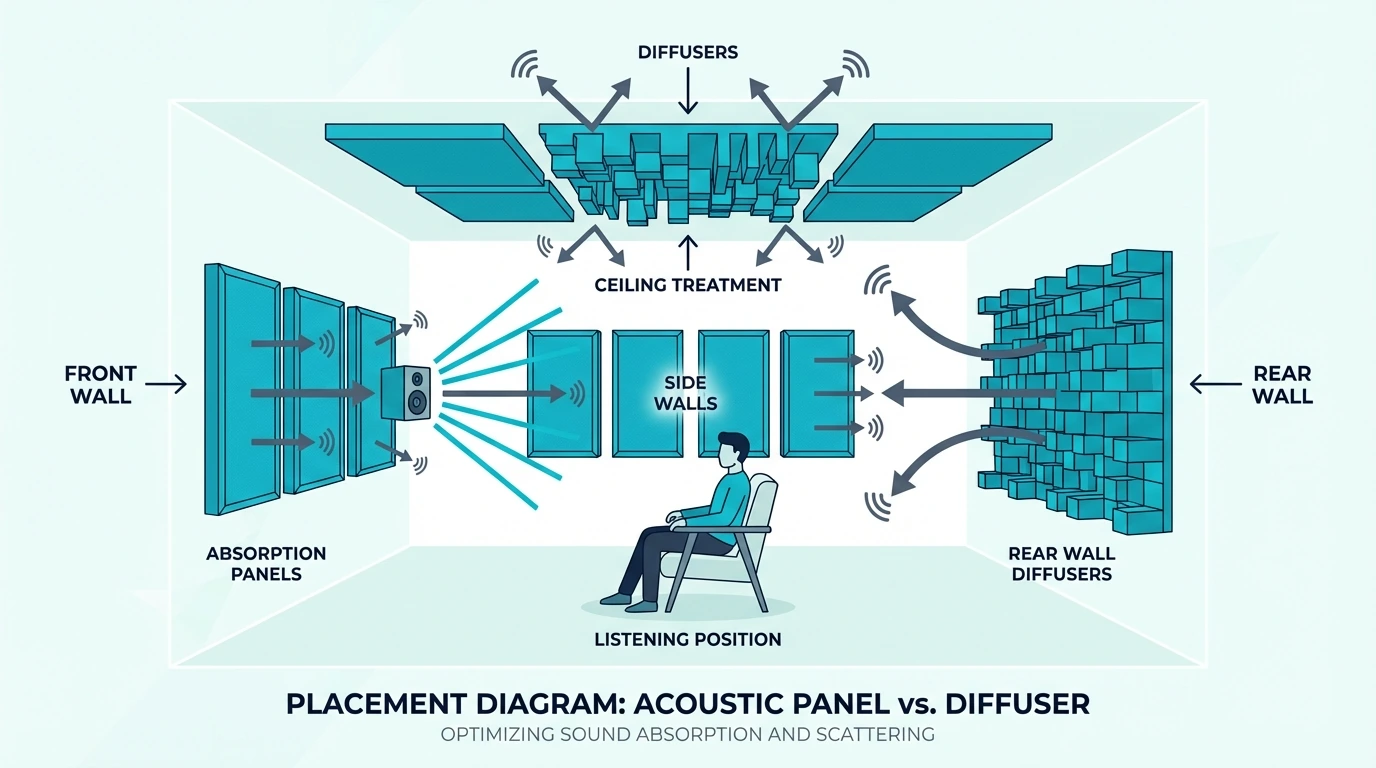 Placement Diagram for acoustic panel vs diffuser