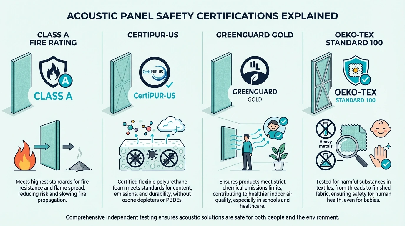 Safety certification logos for acoustic panels
