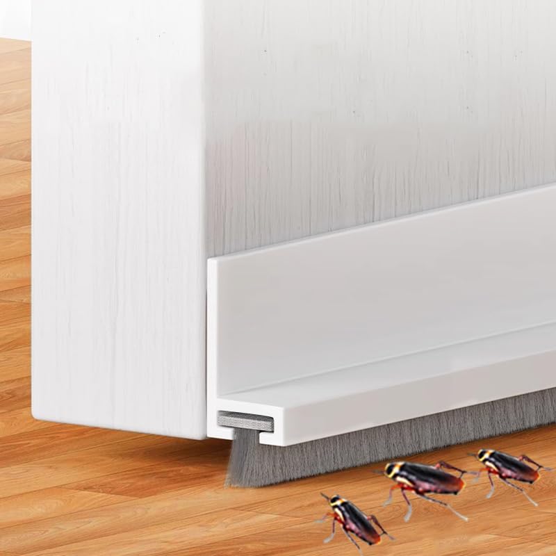 Door Draft Stopper with Brush Reduce Noise, 39 Inch Rubber Door Sweep Breeze Blocker