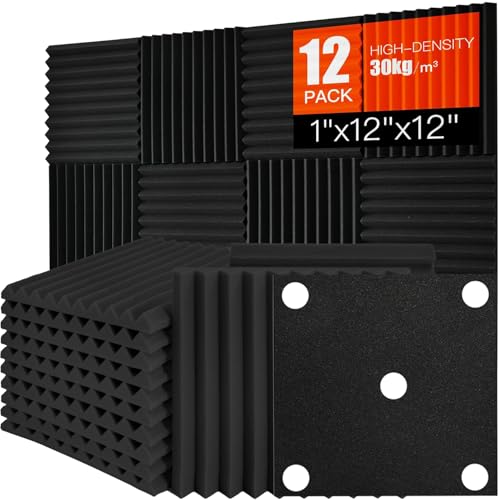 12 Pack 1-inch Wedge Acoustic Foam Panels