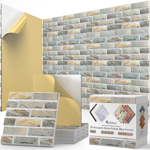 12Pack Acoustic Panels Self-Adhesive 3D Brick Pattern