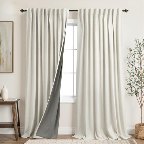 KOUFALL Extra Wide 70 Inch Linen Soundproof Blackout Curtains
